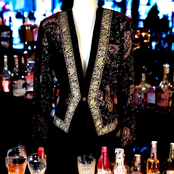 Scott McClintock Vintage Evening Velvet Blazer Jacket Black Gold 10 - Picture 8 of 12